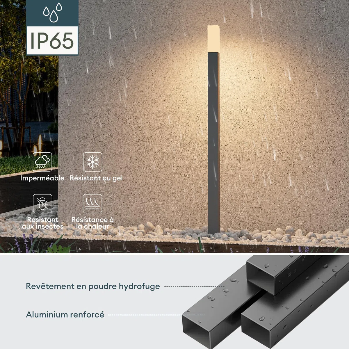 Mai & Mai Lampe sur Pied Extérieur LED IP65 38x38x806mm Gris foncé