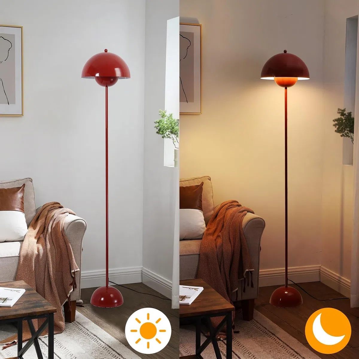 Lampadaire en Acier Style Scandinave Rétro avec Abat-jour Bombé, Douille E27, Interrupteur au Pied, Rouge