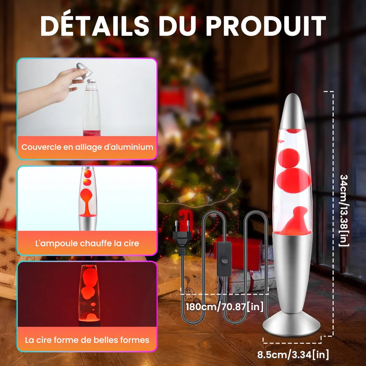 Klarlight Lampe à Lave 34cm Magique 25W Avec Interrupteur à Câble - Idée Cadeau de Noël Comprenant Une Ampoule - Rétro (Rouge)