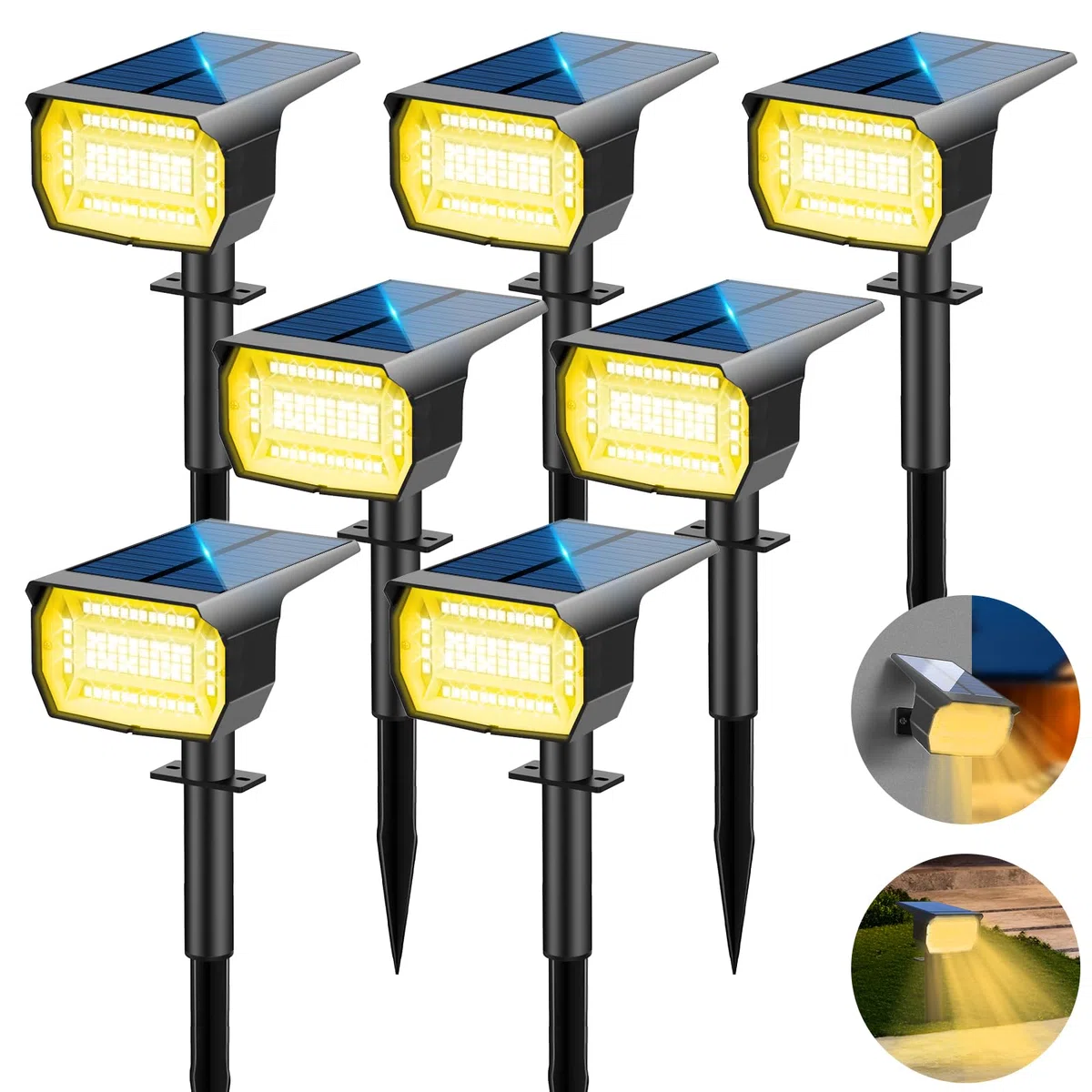 LOTMOS Spot Solaire Exterieur 7 Pack 72LED IP67 Étanche 3000K 2 en 1 Jardin