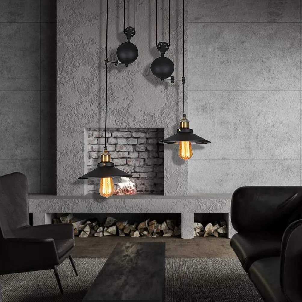 Pendentif E27 Vintage Lampe Suspendue Rétro Lustre en métal Industriel Suspendu vers Le Bas Abat lumières Lampe Barre de Bronze Plafonnier Plafond Chambre Salle à Manger de Plafond Chambre