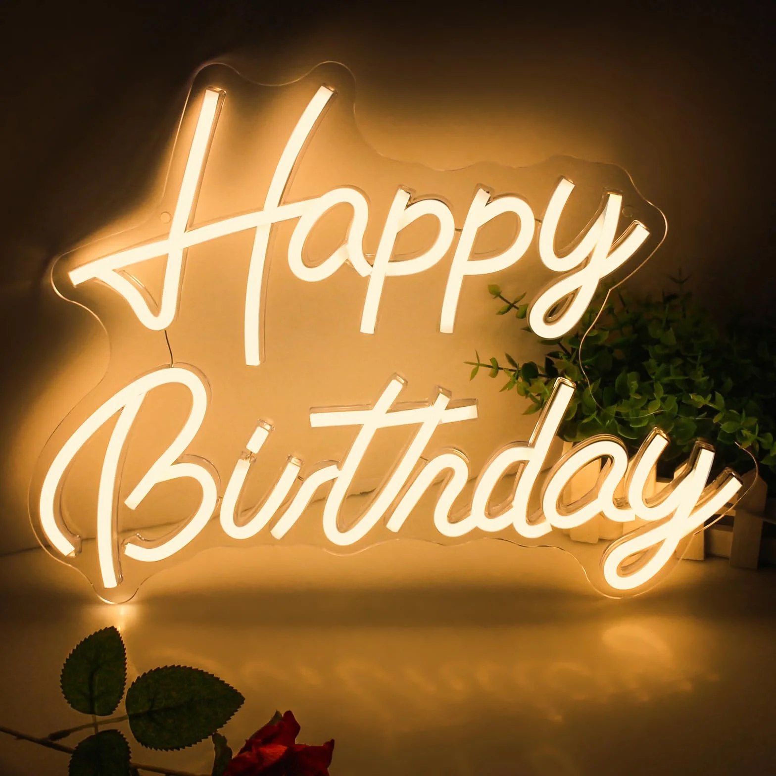 Happy Birthday Neon Sign, Lampe Néon LED Blanc Chaud Décoration de Fête d'Anniversaire, environ 42 x 32 cm