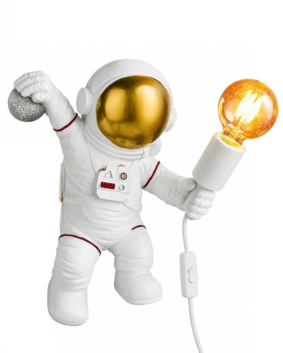 Applique Murale Enfant avec Interrupteur et câble, Astronaute Lampe Murale pour Chambre Enfants, Loft moderne élégant Applique murale Interieur E27 Pour Garçons Filles, Veilleuse, Blanc