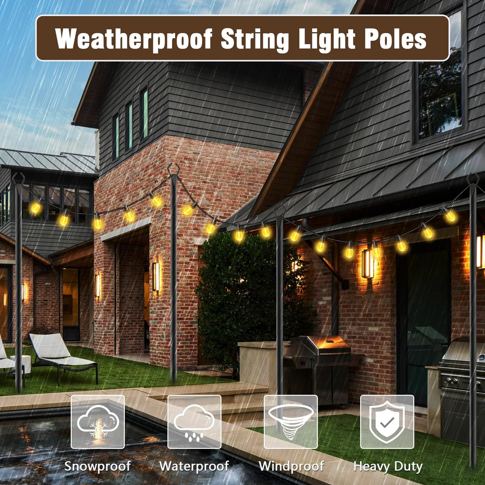 Lot de 4 poteaux lumineux 3 m éclairage extérieur avec supports clôture métal terrasse jardin