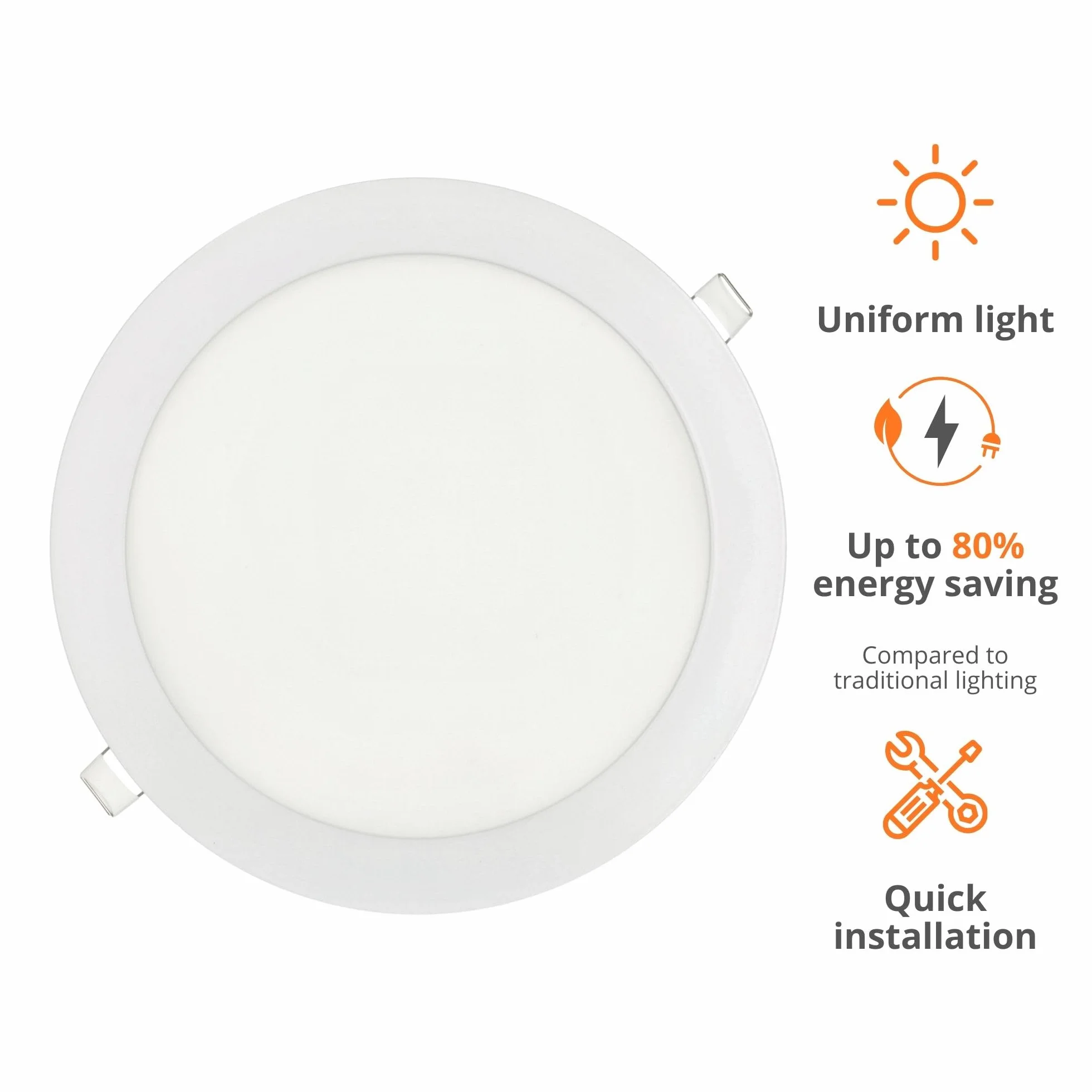 JANDEI – Lot de 6 Spots Led encastrables ronds, 18 W, 1500 lumens, extra-plats 13 mm, trou de fixation Ø 200-205 mm, blanc chaud 3000 K, avec transformateurs inclus