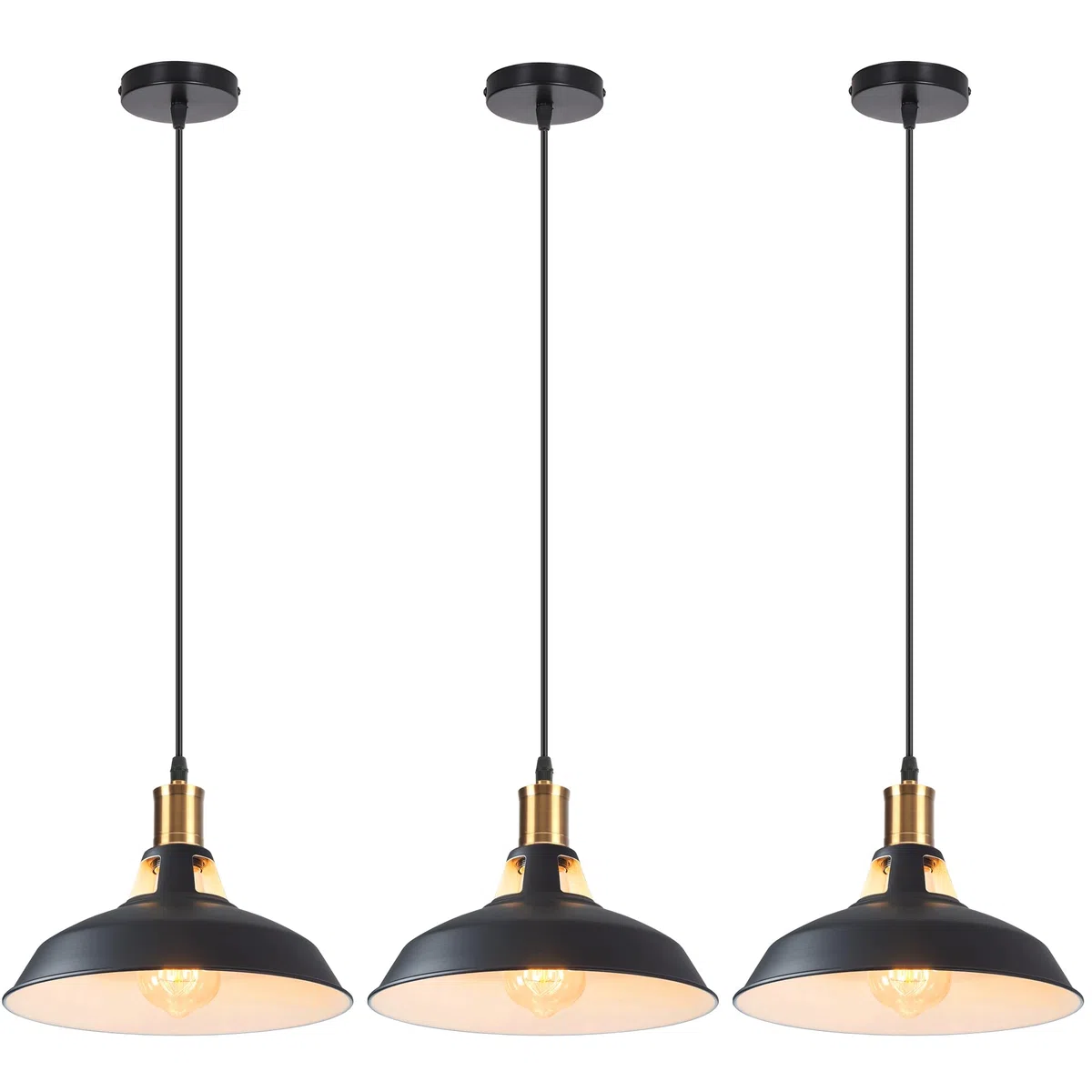 iDEGU 3 pack Suspension Luminaire Industrielle Rétro Lustre Suspension en Métal 27cm Plafonnier Vintage E27 Éclairage de Plafond pour Salle à Manger, Salon, Chambre, Restaurant, Café (Noir + Blanc)