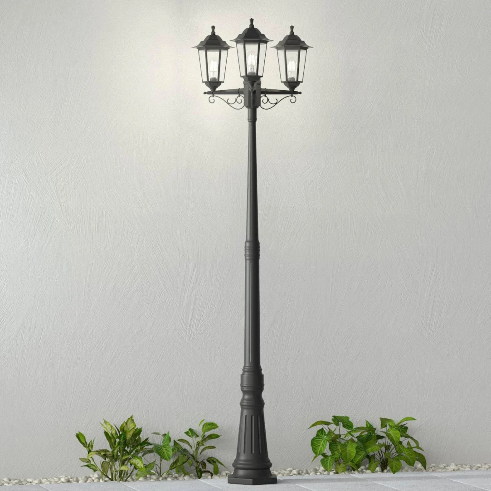 Lindby Lampadaire extérieur Nane à intensité variable Noir 3 lampes E27 Candélabre