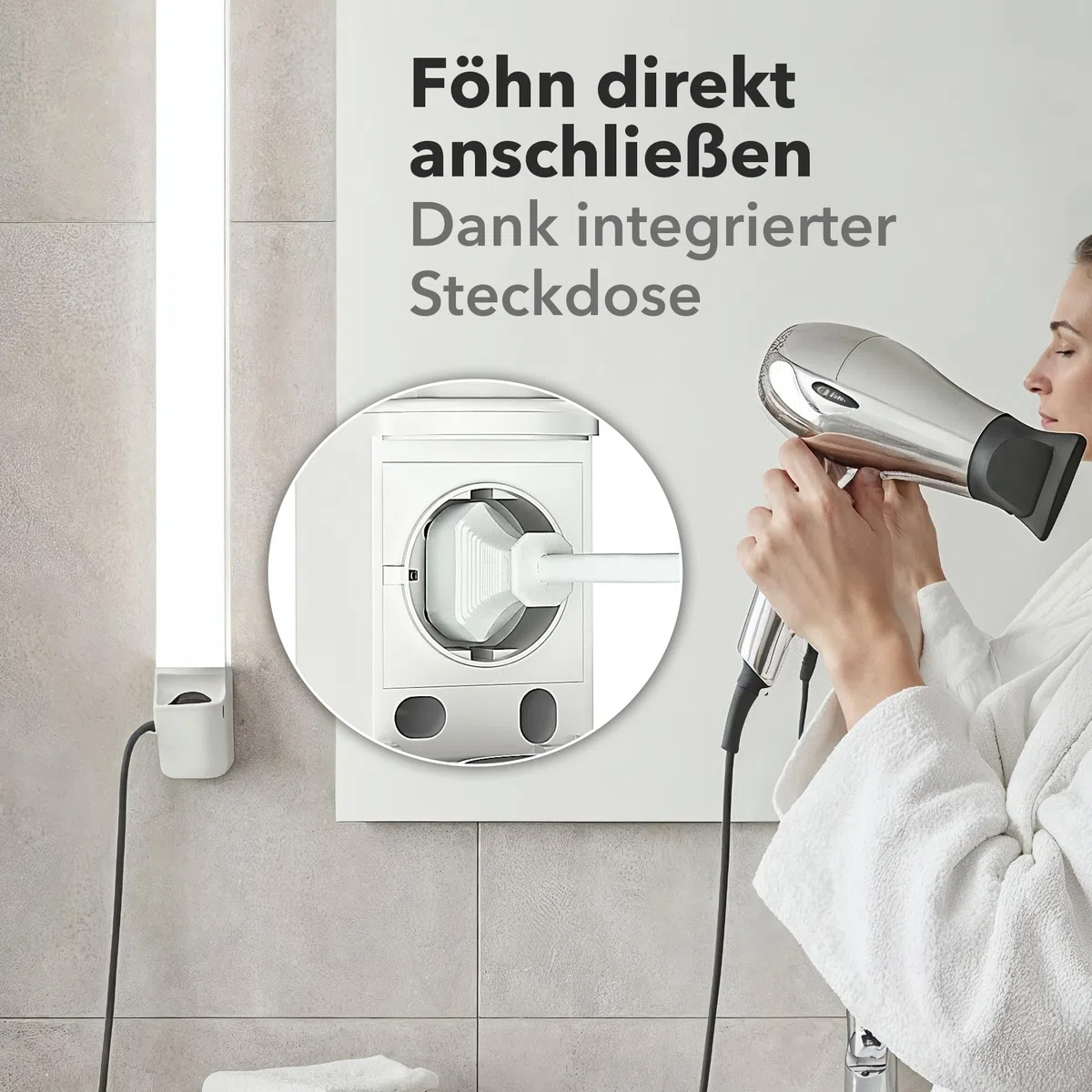 ledscom.de Lampe LED pour miroir FERIG, lampe de salle de bain avec prise de courant, 49cm, 10,2 W, 964lm, blanc