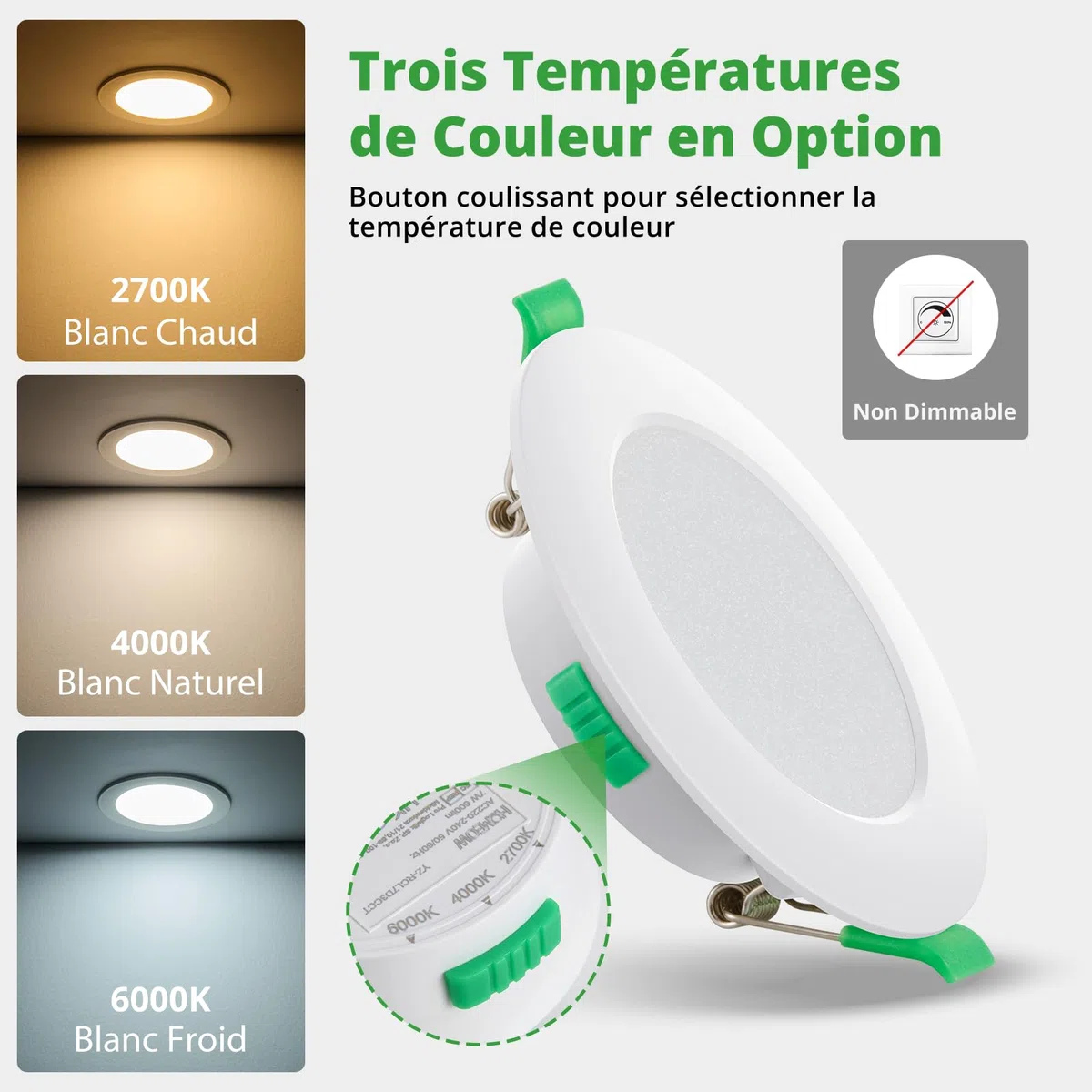 HOMEOW Lot de 20 Spots LED Encastrable 7W 220V IP44 Reglable Blanc Chaud 2700K Blanc Neutre 4000K Blanc Froid 6000K Trou Φ 75-90mm