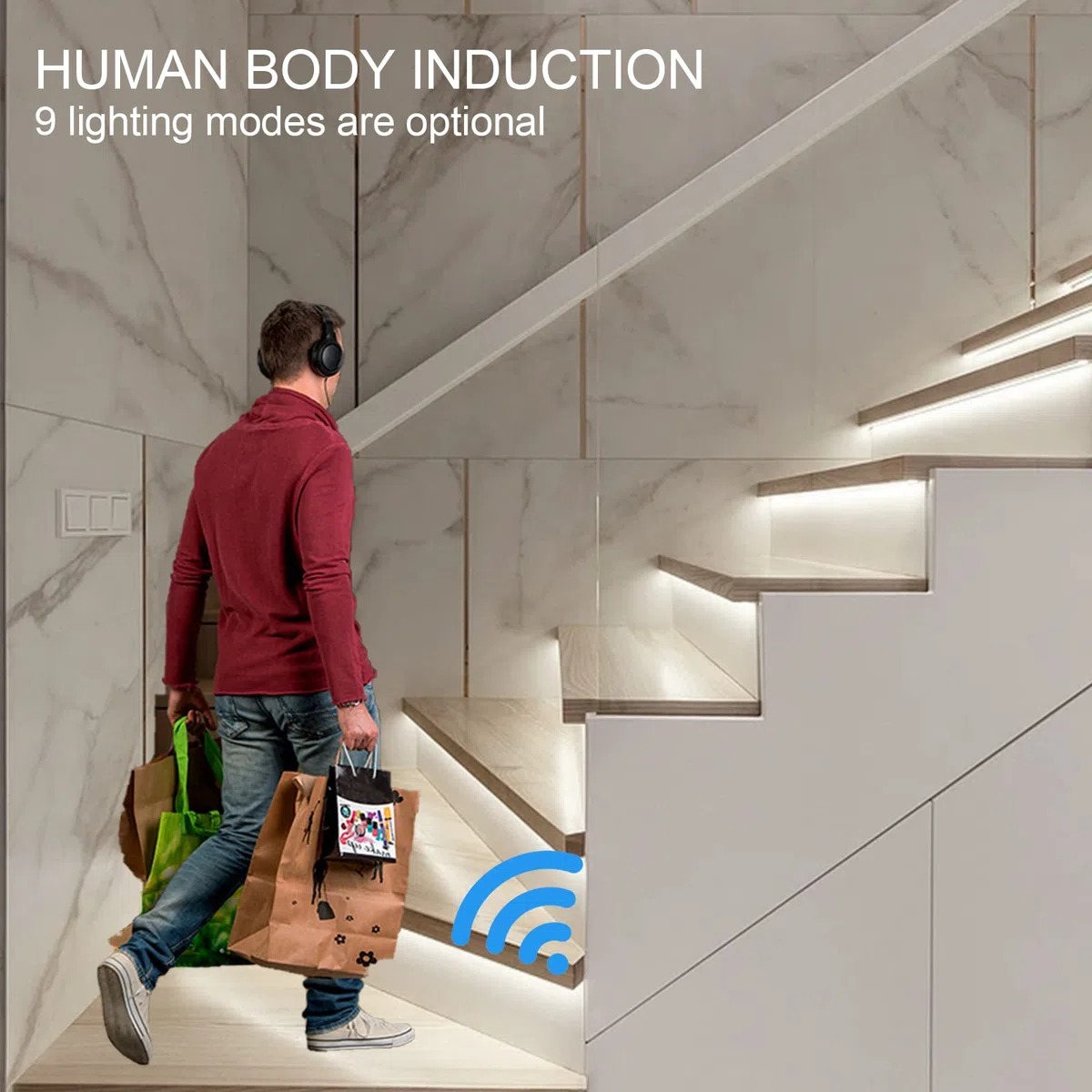 Éclairage LED pour marche d'escalier avec détecteur de mouvement 16 marches 4000K
