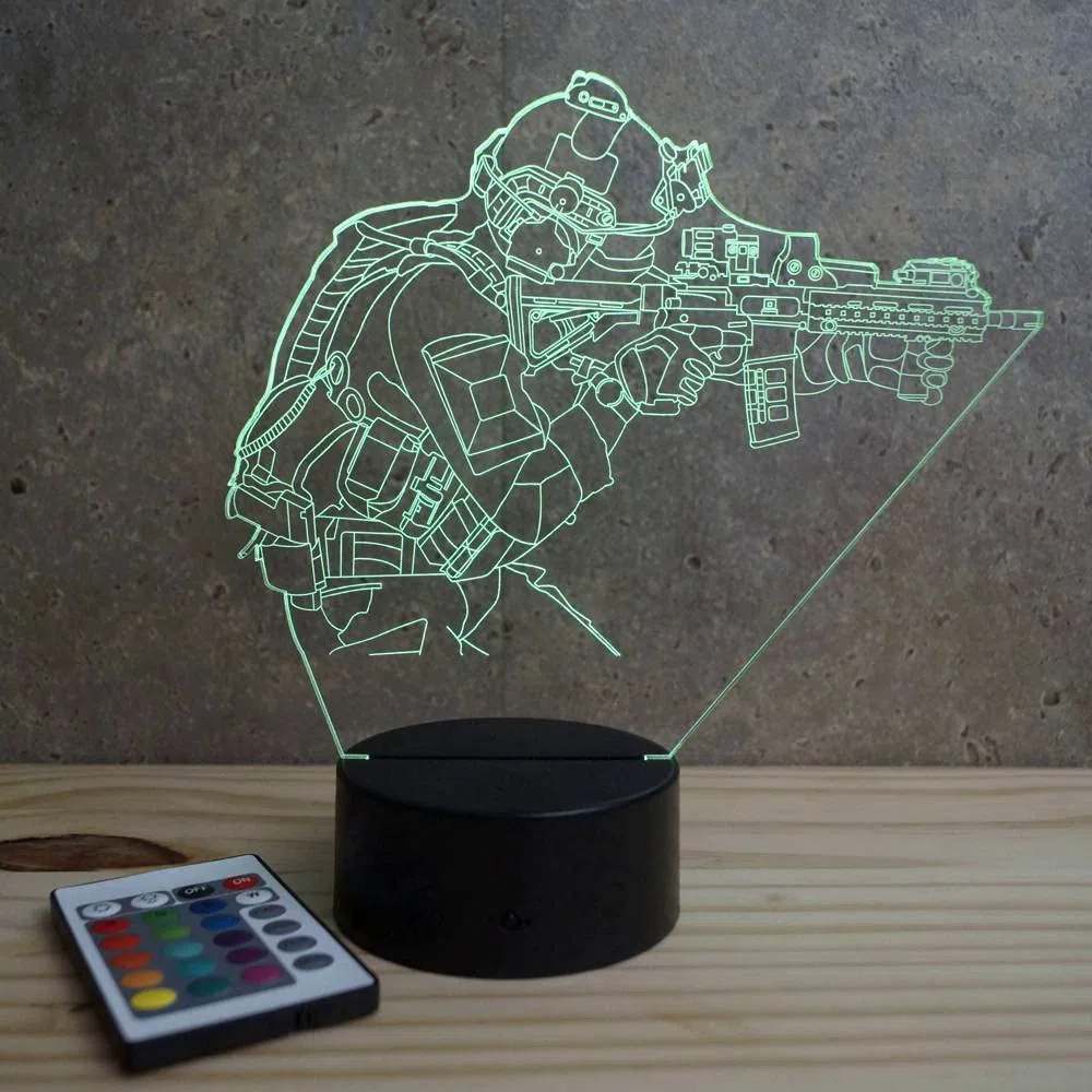 Lampe 3D Commando personnalisable 16 Couleurs 4 Modes Télécommande Veilleuse Décoration Made in France