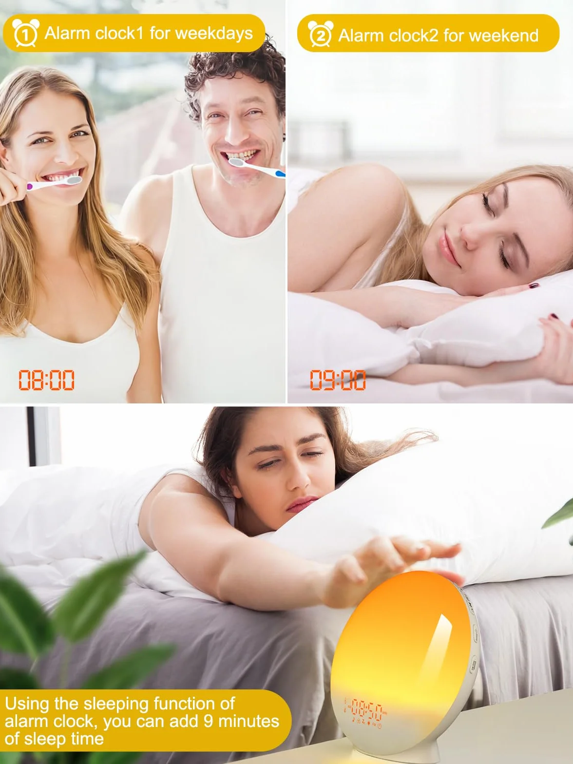 Réveil Lumineux Bluetooth APP, Radio Réveil Simulateur d'Aube et Crépuscule 20 Niveaux Luminosité 4 Réveils 7 Sons Naturels 11 Couleurs Veilleuse