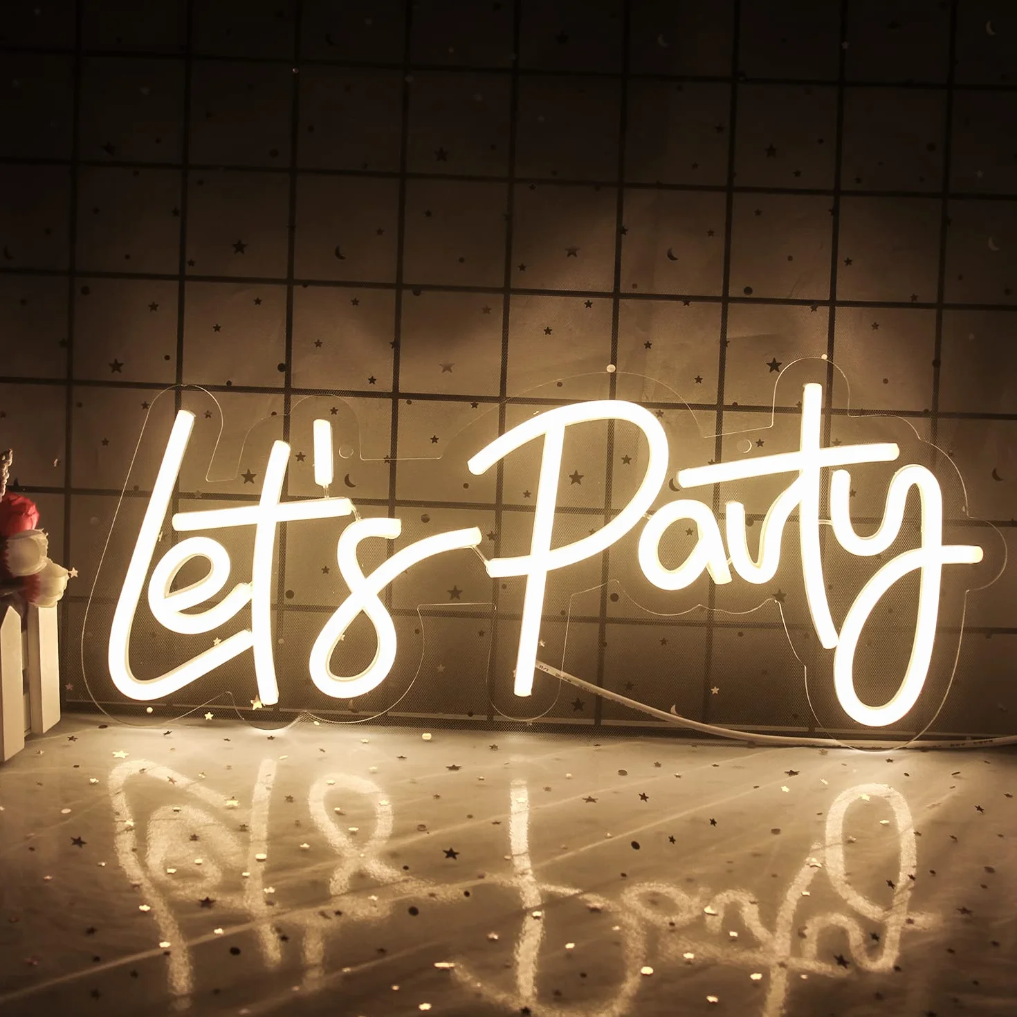 Lets Party Neon Sign Led Dimmable Décoration au néon pour fête anniversaire murale
