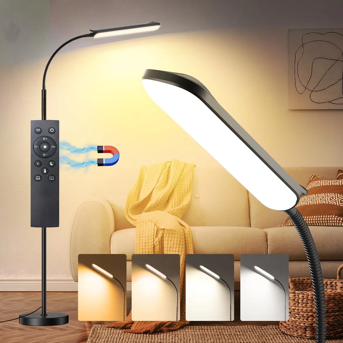 Marctronic Lampadaire LED sur Pied 18W 1800LM avec Variateur Télécommande et Contrôle Tactile, Noir
