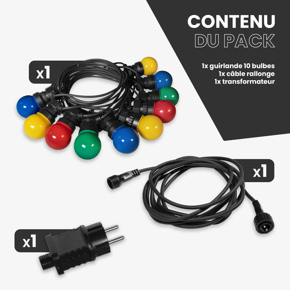 Guirlande Guinguette Multicolore 10M IP44 - Guirlande Lumineuse Exterieure 10 Bulbes Bleu Rouge Jaune Vert pour Terrasse et Jardin
