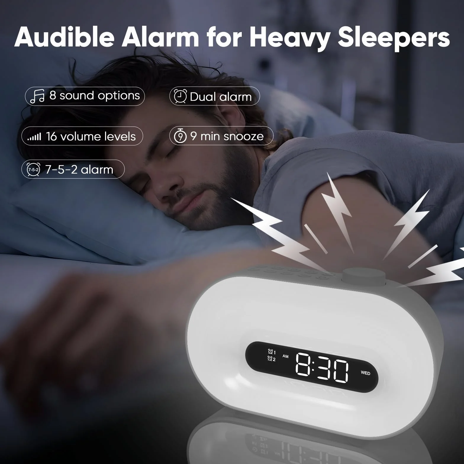 Lampe de Réveil Bluetooth avec Radio FM, 2 Alarmes, 16 Couleurs, Snooze, 8 Sonneries