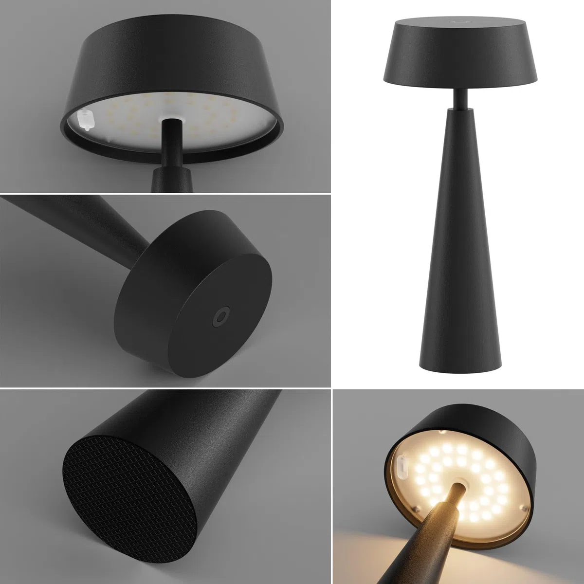 Lampe de table LED sans fil avec batterie, intensité variable 3000K-6000K, rechargeable IP54, Noir