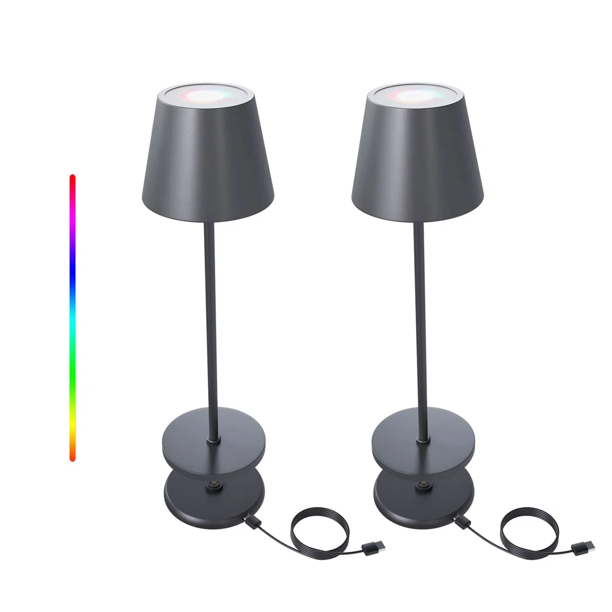 FUYO Lampes de table sans fil tactile rechargeable aluminium IP54 8 couleurs LED Gris