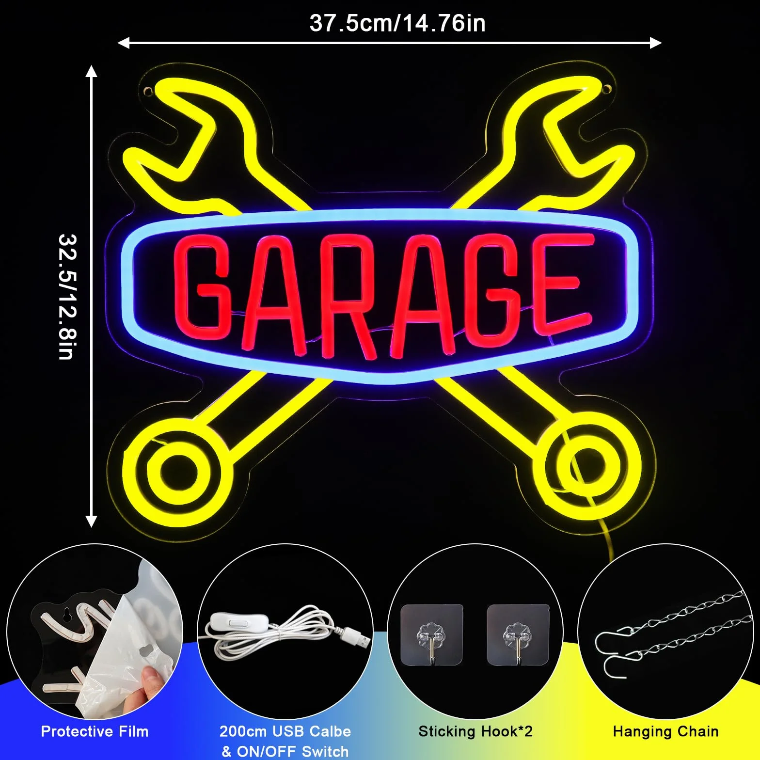 Enseigne lumineuse au néon Check Engine pour garage décoration murale lampe USB atelier