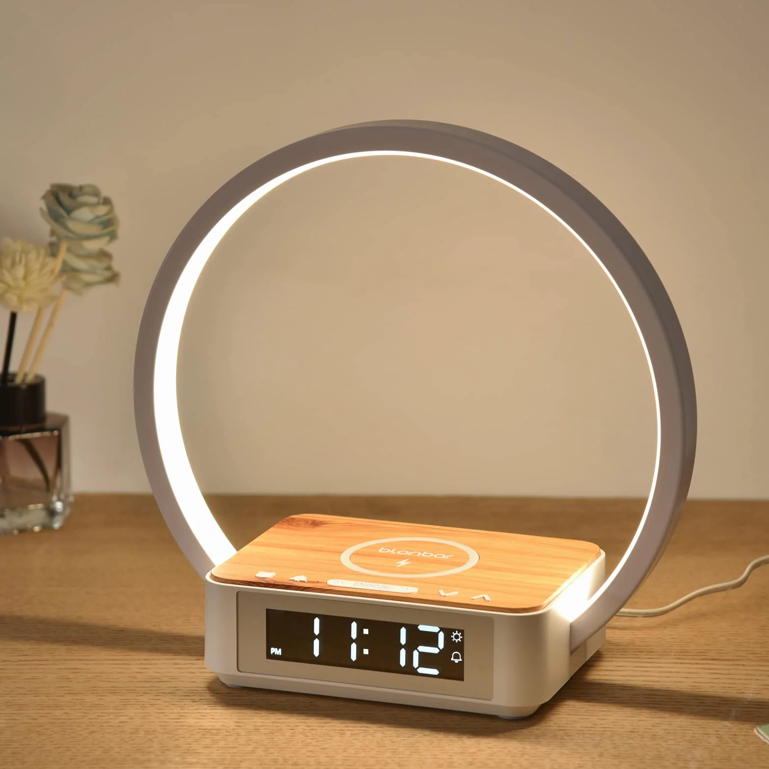 Réveil Lumineux Simulateur d'Aube Tactile Réglable 3 Niveaux Luminosité Lampe Chevet Chargeur Sans Fil 10W Aide à Dormir Bébés Adultes