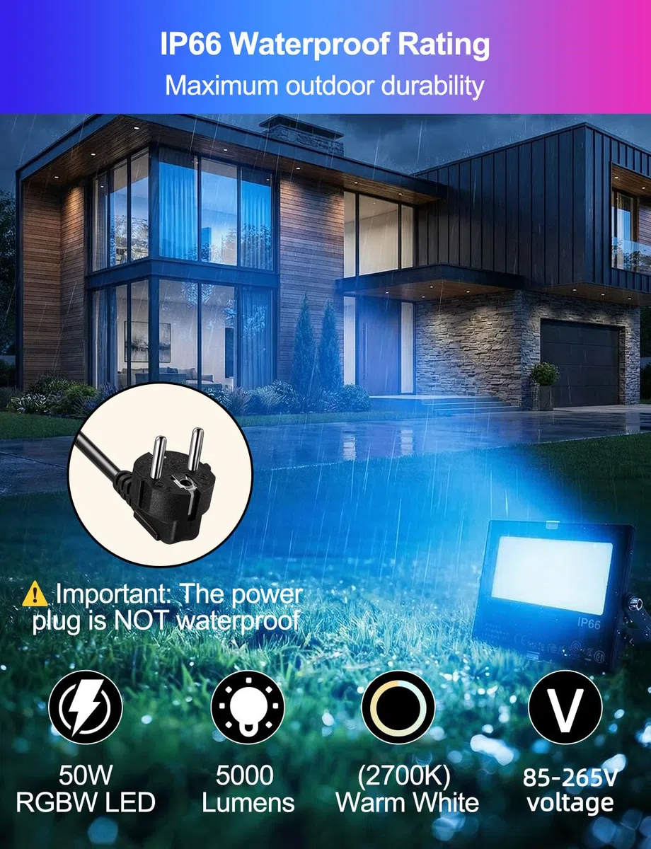 HEKEE Projecteur LED RGB 50W Bluetooth IP66 Etanche Extérieur 2 Unités