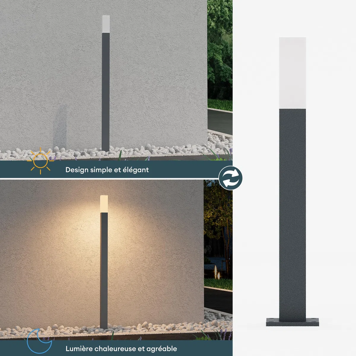 Mai & Mai Lampe sur Pied Extérieur LED IP65 38x38x806mm Gris foncé
