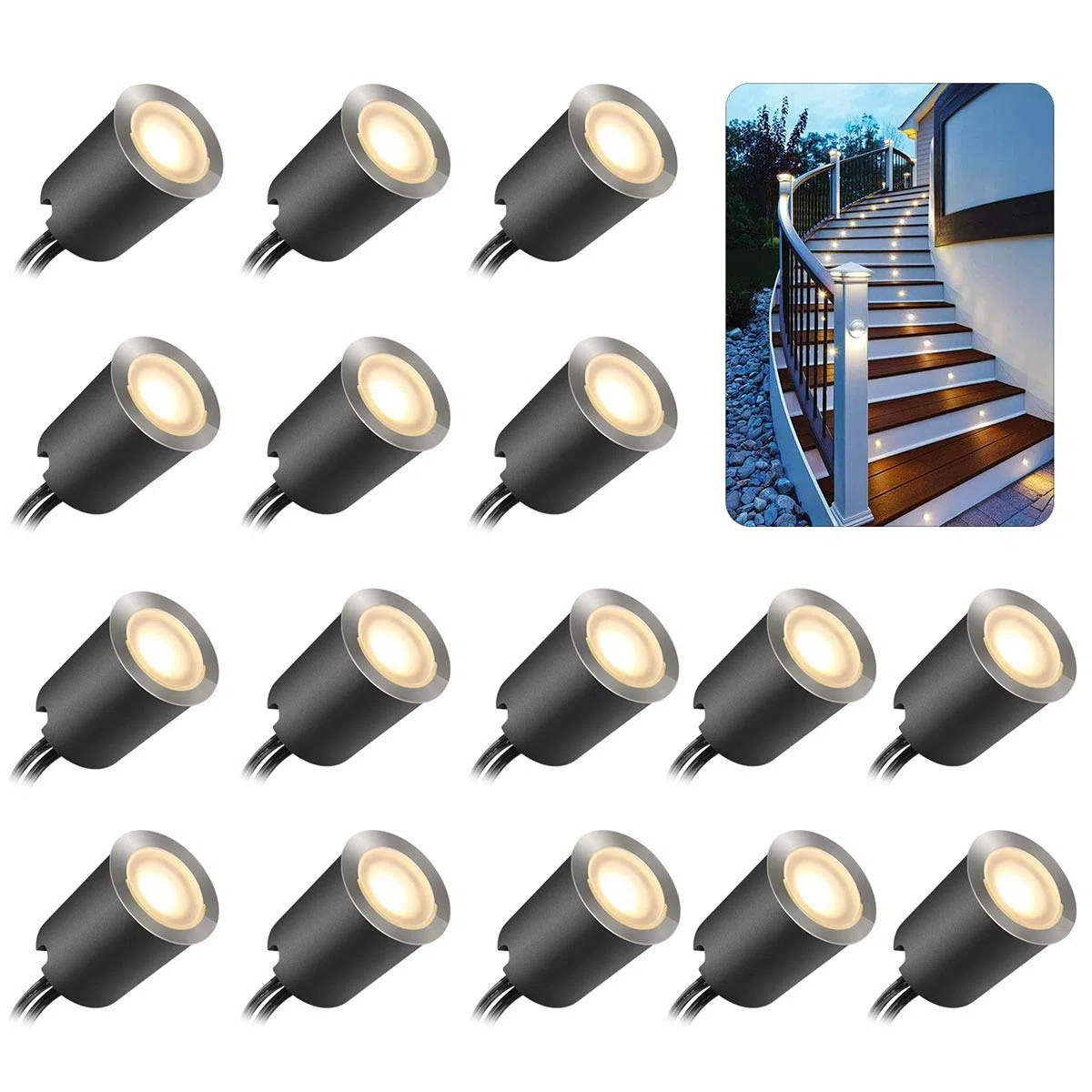 SMY Lot de 16 Spots LED Encastrable Extérieur IP67 Étanche Ø 32mm Blanc Chaud 2800K