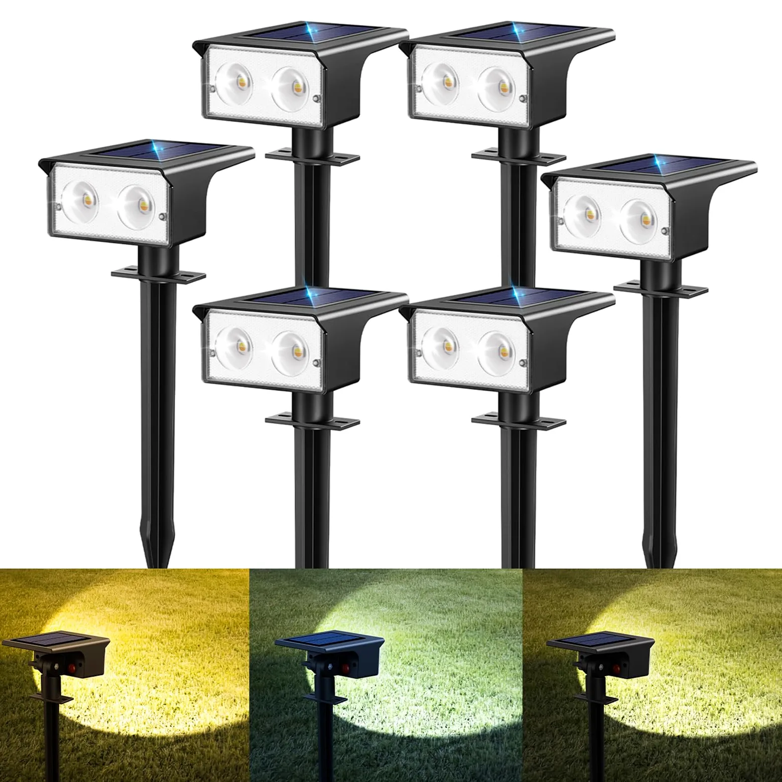 btfarm Lot de 6 Lampe Solaire Extérieur IP65 Étanches 3 Couleurs 3000/4500/6000 K Projecteurs Solaire Jardin Allée Chemin