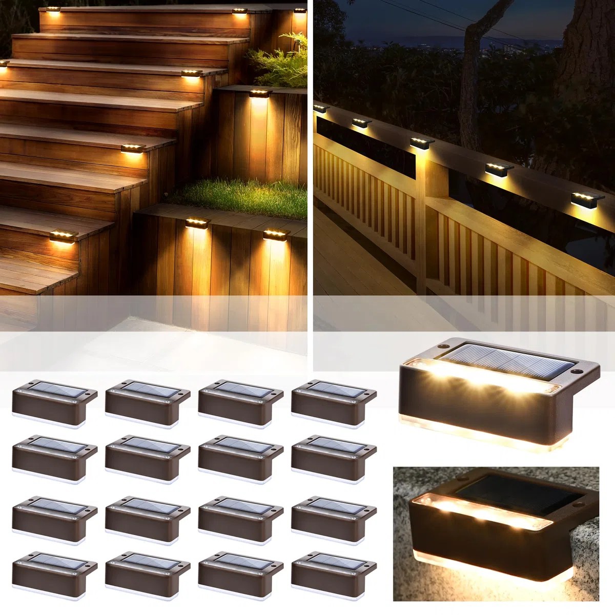 Solpex Lot de 16 lampes solaires d'extérieur 6 LED étanches IP65 blanc chaud