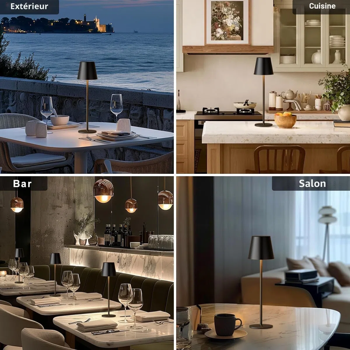 Lampe de Table à Batterie LED Dimmable, Lampe de Table Sans Fil Tactile avec USB-C, Lampe de Bureau à Batterie Rechargeable LED en Métal pour Extérieur et Intérieur, Aluminium, IP44, 5600mah, 5W, Noir