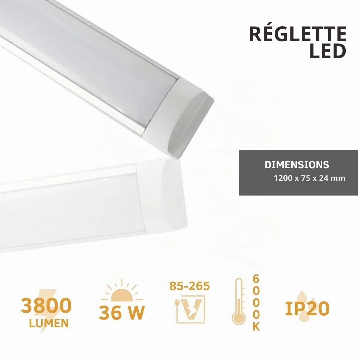 JANDEI Lot de 6 écrans LED intégrés 36 W 120 cm 4000 lumens blanc froid 6500 K éclairage 120°