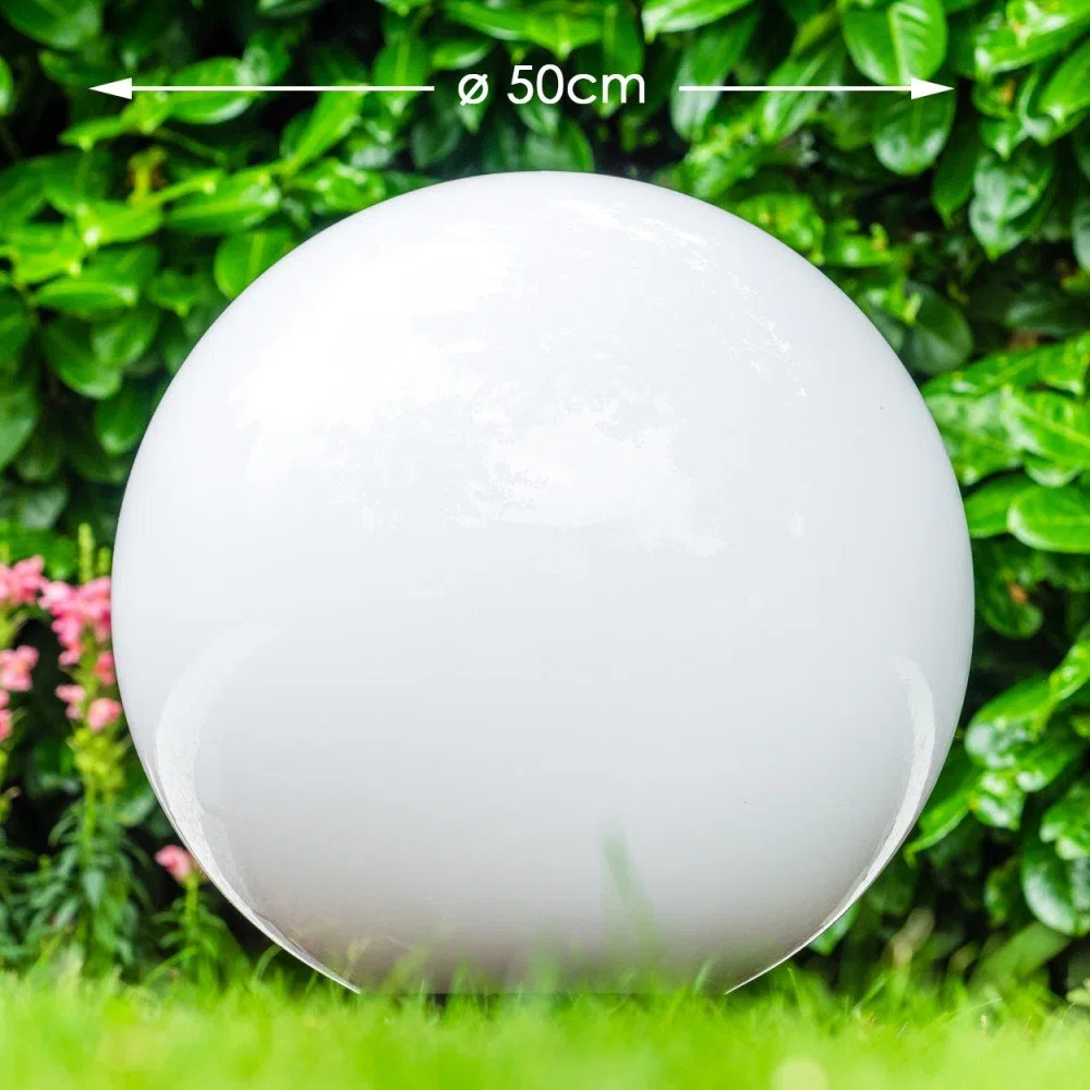 Boule lumineuse Miau avec piquet de terre, lampe d'extérieur en plastique blanc Ø 50 cm E27, câble 5 m
