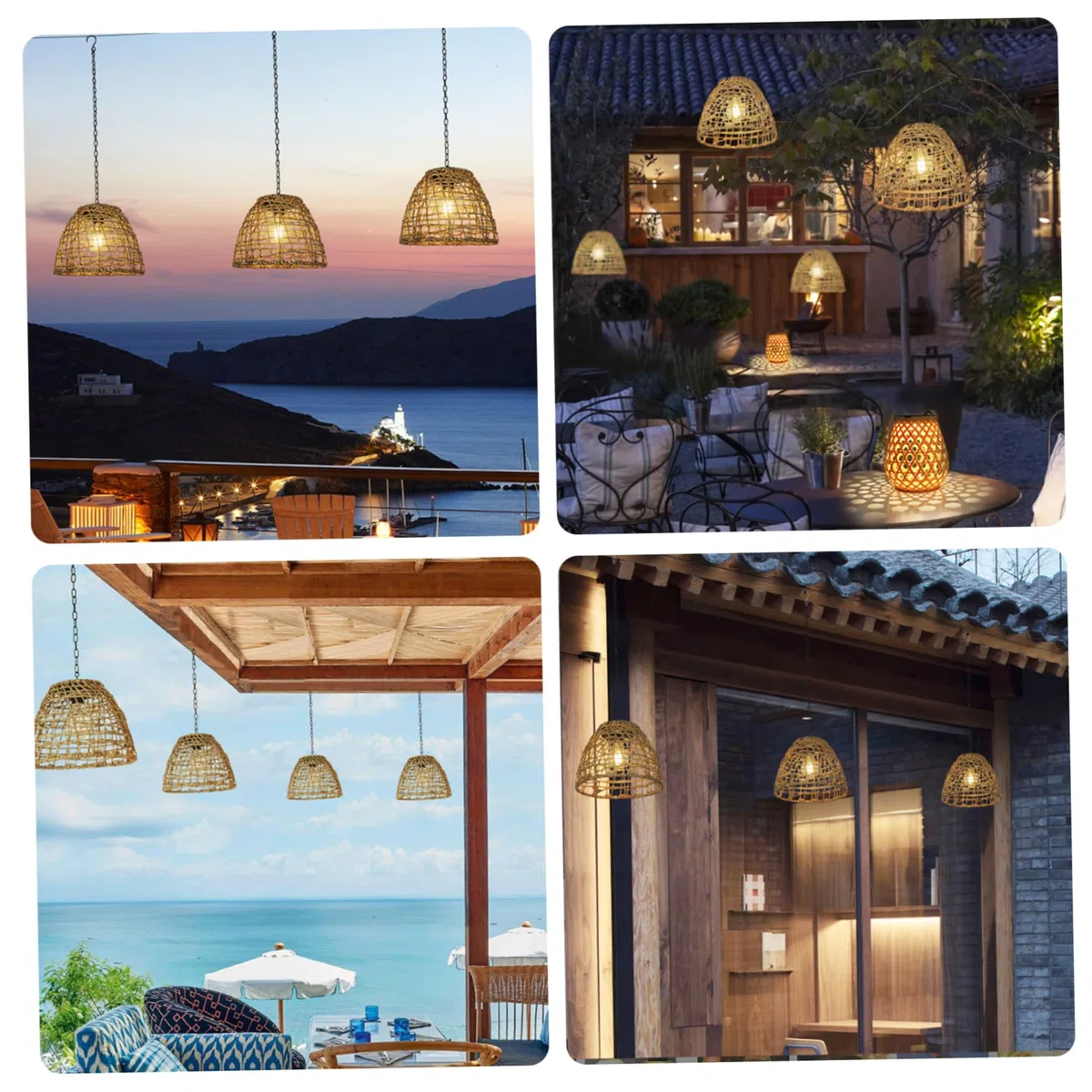 Lampes solaires suspendues étanches IP44 avec abat-jour en rotin, lanterne extérieure LED sans fil 600 mAh pour jardin