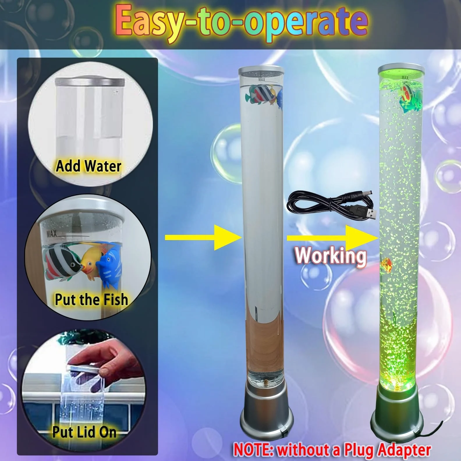 Lampe À Tube À Bulles Électrique Lampe À Lave LED avec 7 Lumières Changeantes De Couleur Aquarium Veilleuse Cadeaux Sensoriels for Enfants, Adultes, TDAH Et Autisme