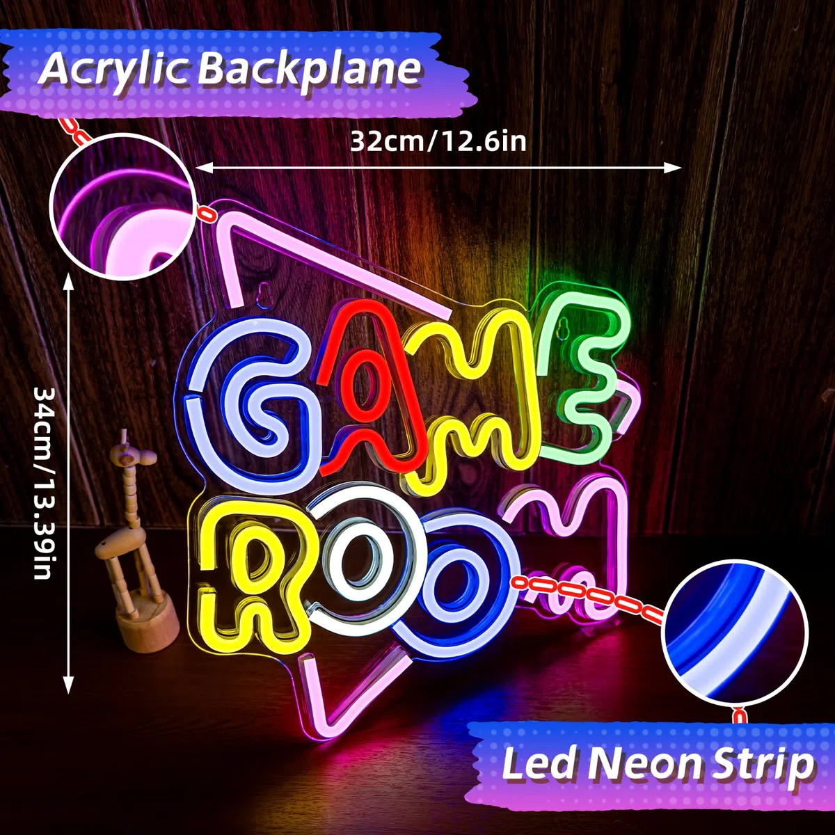 Game Room Neon Light LED, Enseigne au néon Cool alimentée par USB Art Décoration Murale pour Salle de Jeux Salon Bar faire la fête Garçons Cadeau