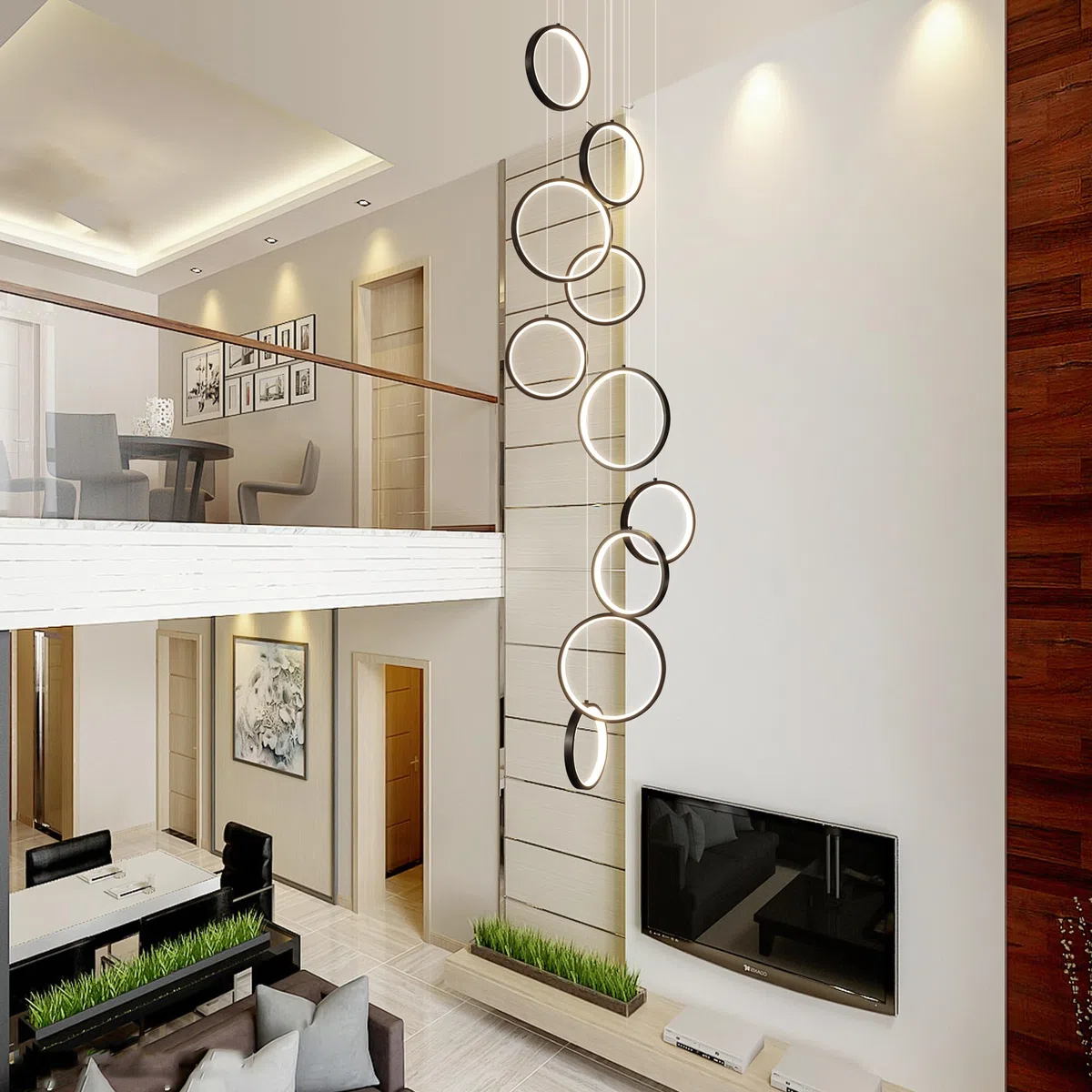 Qcyuui Lustre Moderne pour Escalier Plafonnier à Hauteur Réglable Lustre Suspendu Haut de Gamme & Luminaire pour Loft Adapté aux Espaces Grands, Parfait pour Cages d'Escalier, Salons et Villas