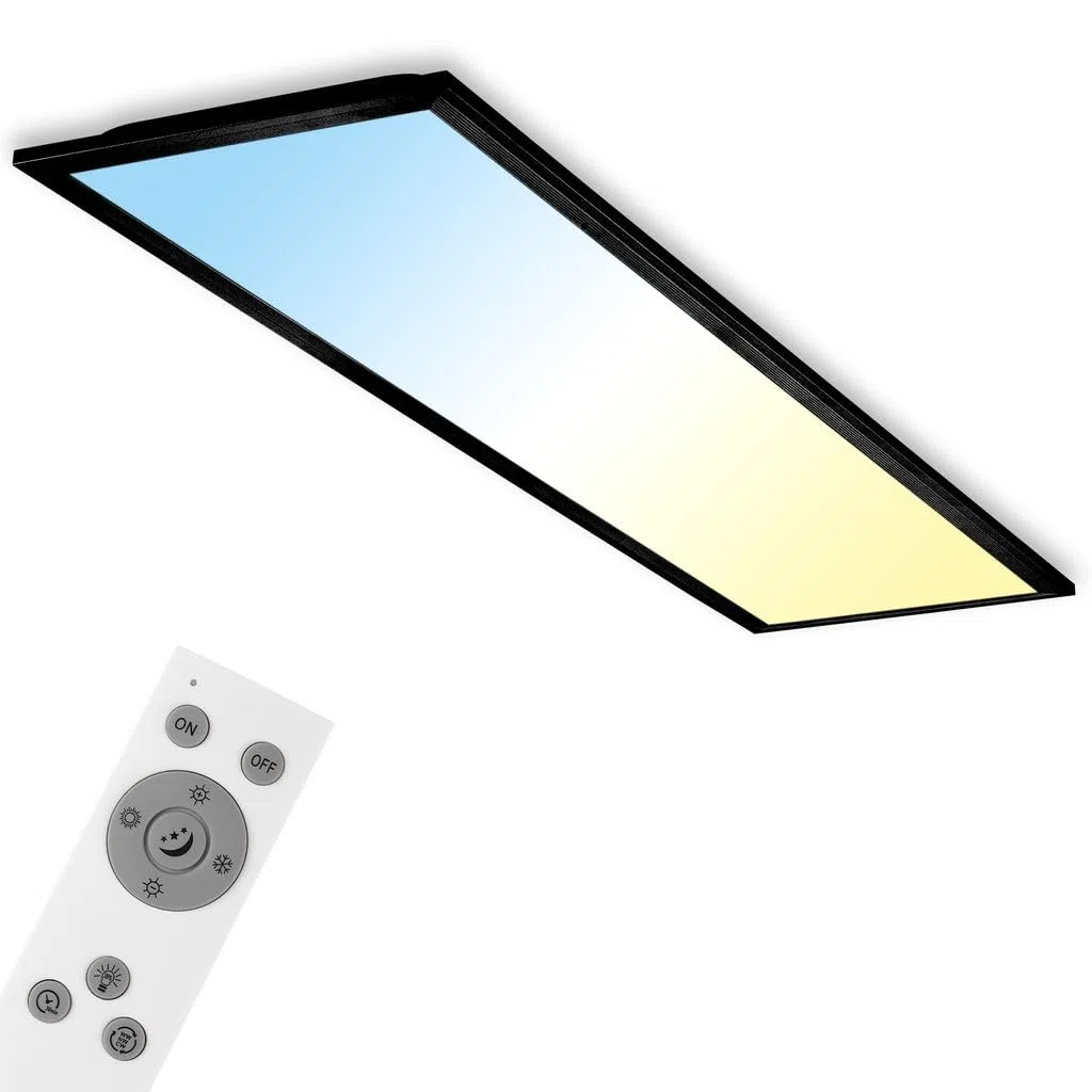 Briloner Plafonnier LED 24W 2200 Lumens Blanc-Noir 1000x250x60mm avec Télécommande et Contrôle de Température de Couleur