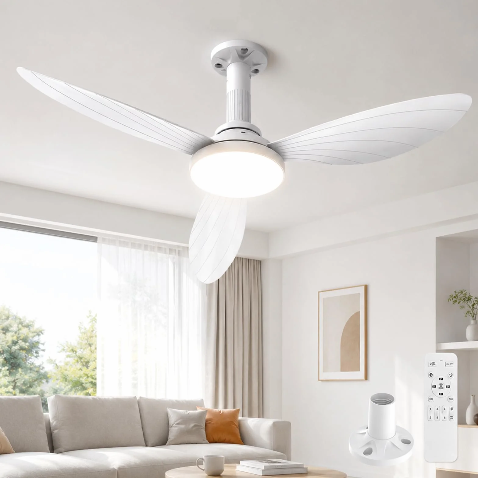 Hisummer Ventilateur Plafond avec Lumiere 106cm E27 Silencieux Réversible Télécommande