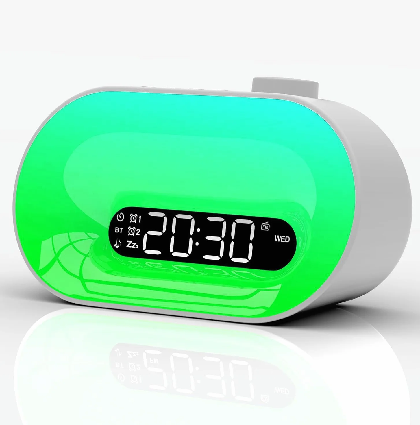 Lampe de Réveil Bluetooth avec Radio FM, 2 Alarmes, 16 Couleurs, Snooze, 8 Sonneries