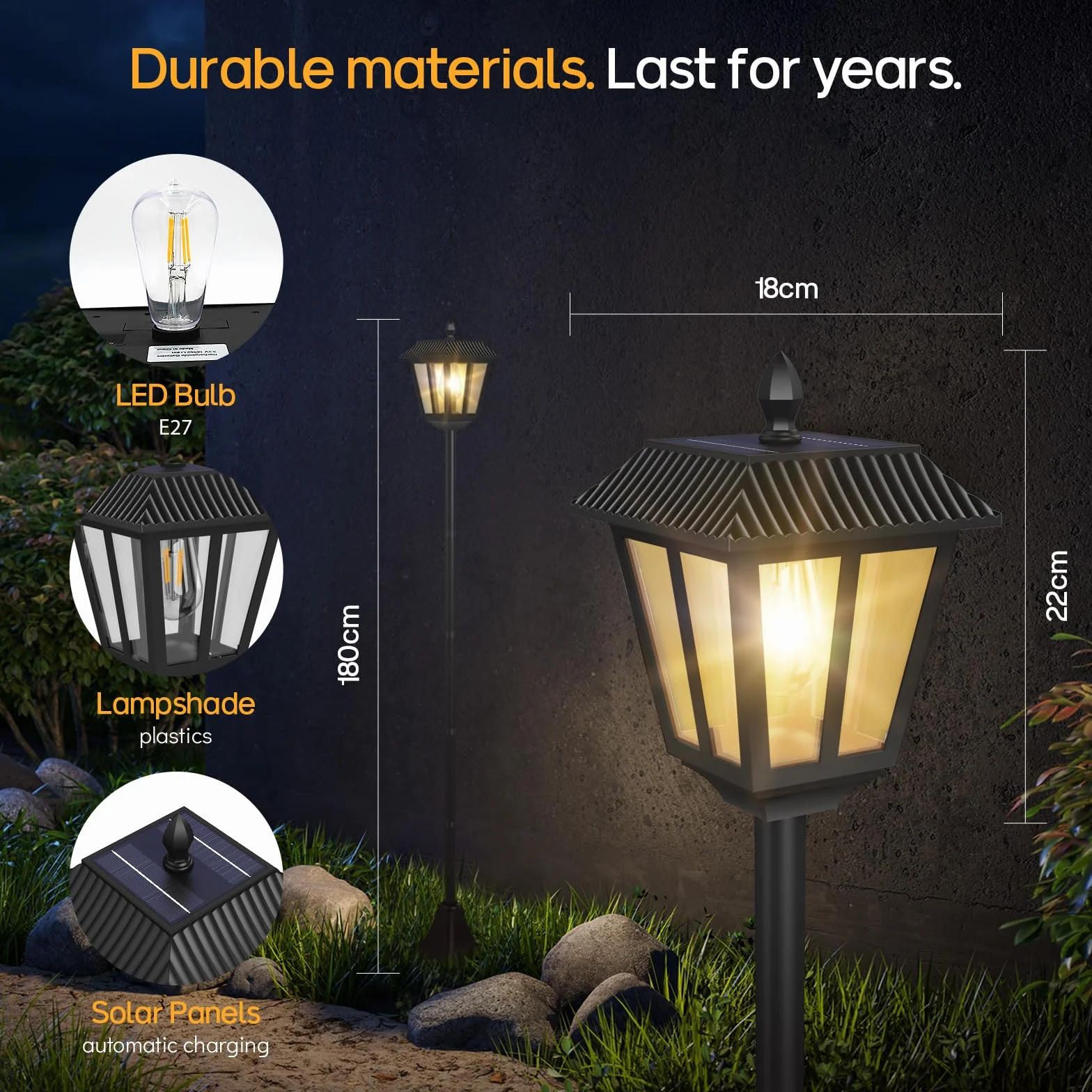 Lampes Solaires LED Extérieur Lanterne Cimetière Piquet 180 cm Lumière Blanche Chaude 2 Pièces