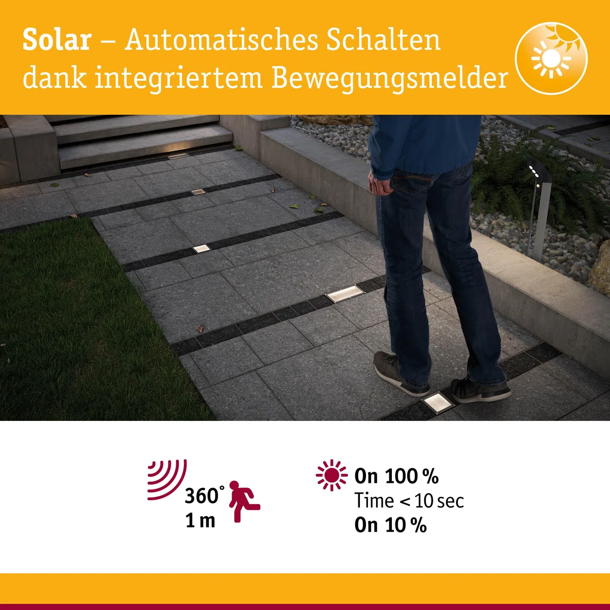 Paulmann 94238 Aron Spot solaire encastrable au sol LED carré avec 1 ampoule 0,7 W en acier inoxydable et plastique Blanc chaud 3000 K