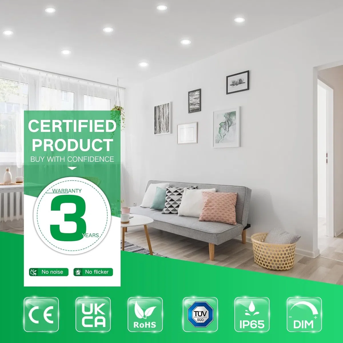 ALUSSO Lot de 6 Spot LED Encastrable 68mm 7W Dimmable AC 220-240V 3000K 4000K 6500K IP65 Réglable Plafonnier Encastré Nickel