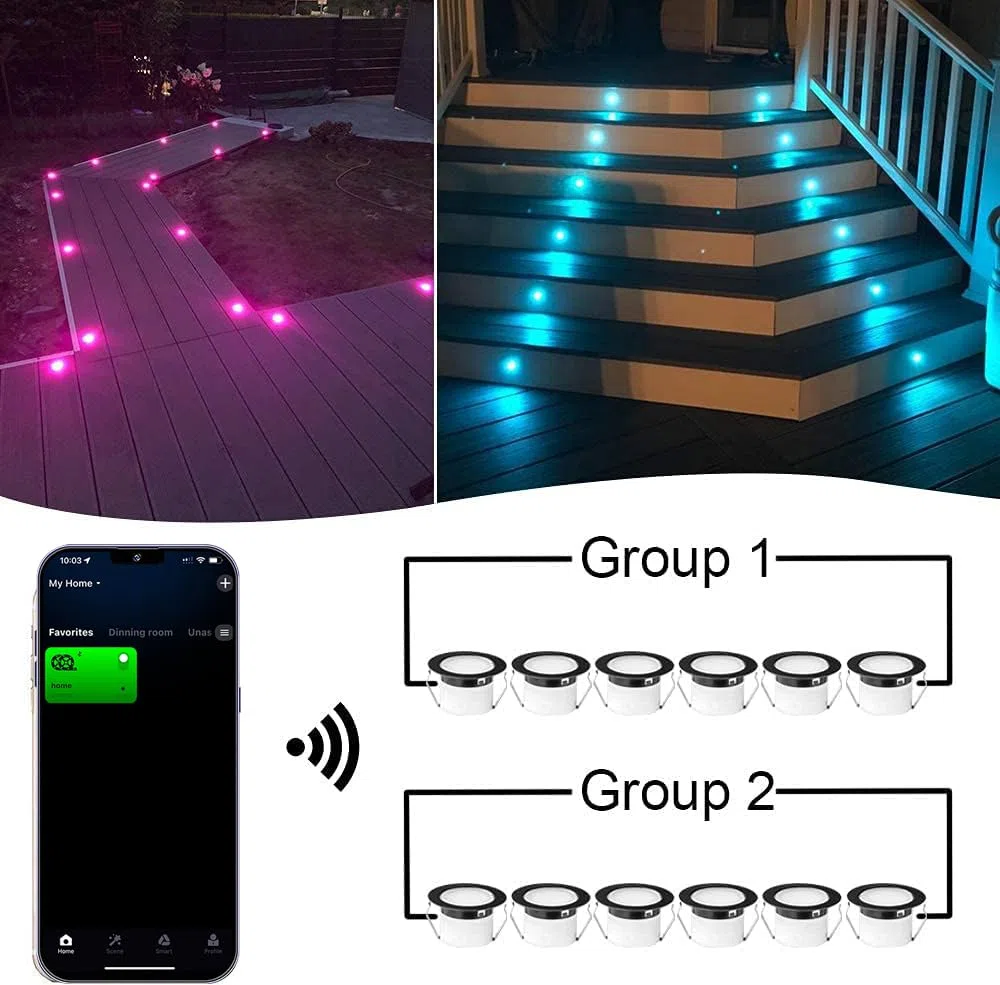 Lampe au Sol WiFi RGBW étanche IP67 Ø45mm - Éclairage pour Terrasse, Jardin, Extérieur (Lot de 6)