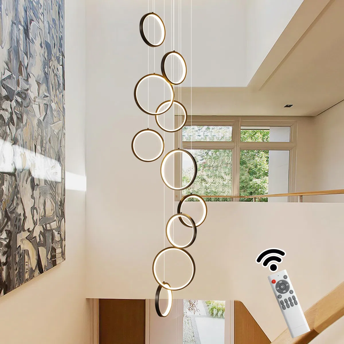 Qcyuui Lustre Moderne pour Escalier Plafonnier à Hauteur Réglable Lustre Suspendu Haut de Gamme & Luminaire pour Loft Adapté aux Espaces Grands, Parfait pour Cages d'Escalier, Salons et Villas