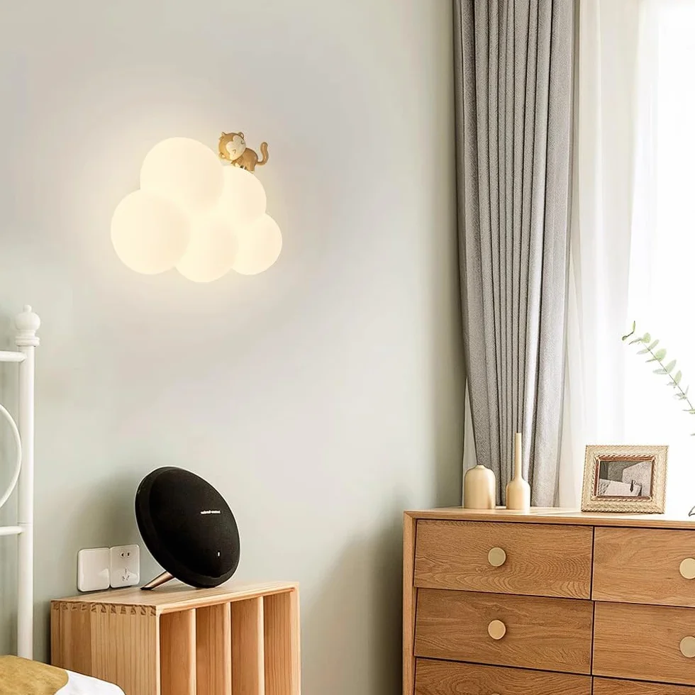 Appliques murales LED pour enfants nuage animal mignon abat-jour lait blanc intensité variable