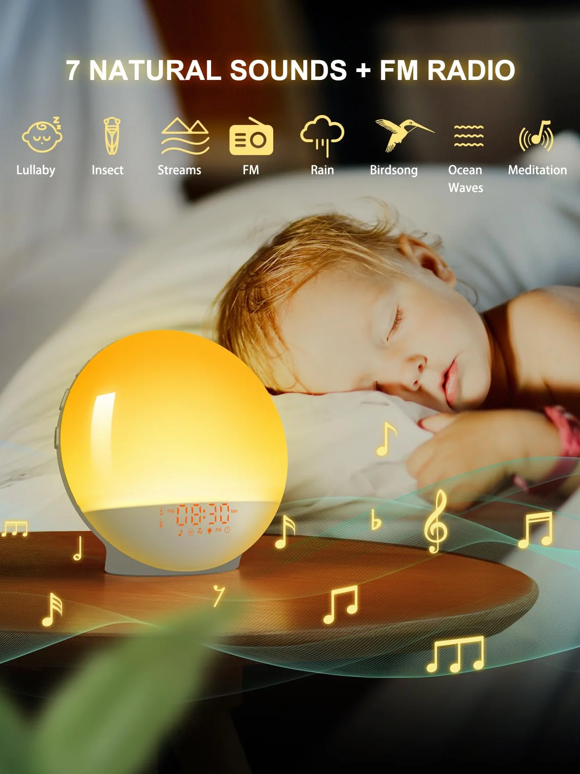 Réveil Lumineux Bluetooth APP, Radio Réveil Simulateur d'Aube et Crépuscule 20 Niveaux Luminosité 4 Réveils 7 Sons Naturels 11 Couleurs Veilleuse