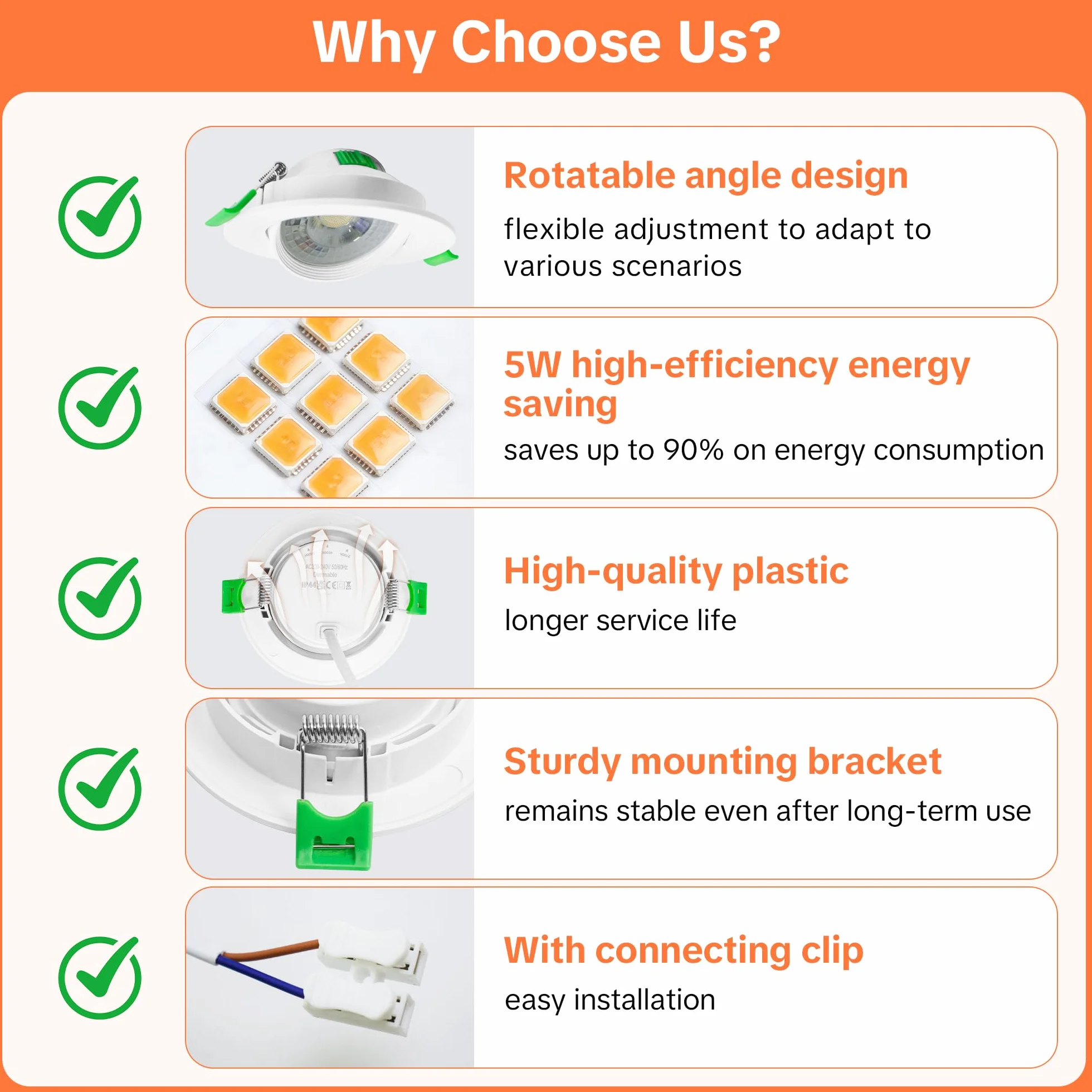 Spot LED Encastrable Dimmable 230V 5W 500LM Blanc Chaud Neutre Froid Réglable IP44 Extra Plat Lot de 10