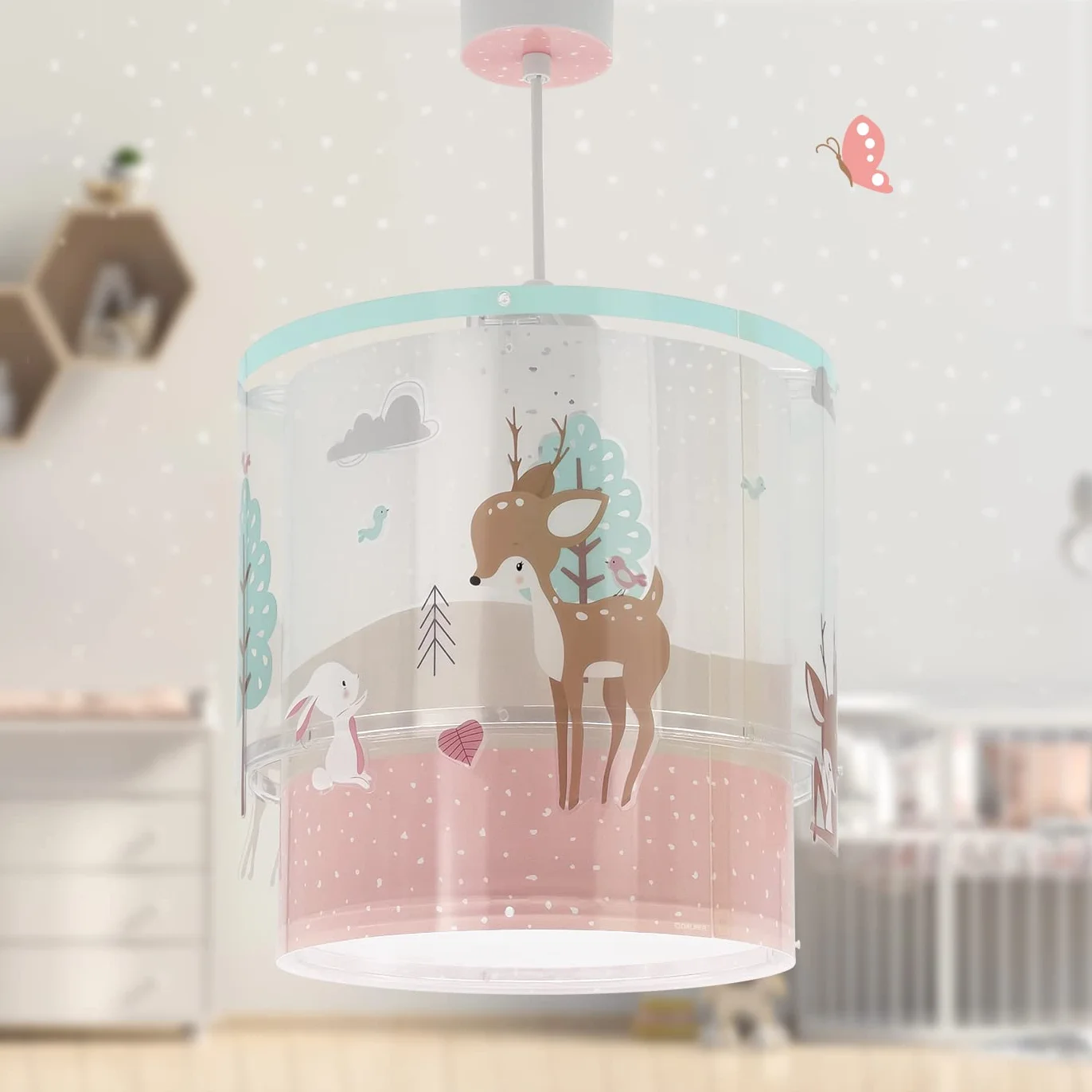 Dalber Lampe Suspension Enfant Loving Deer Cerf animaux, Polypropylène, Rose