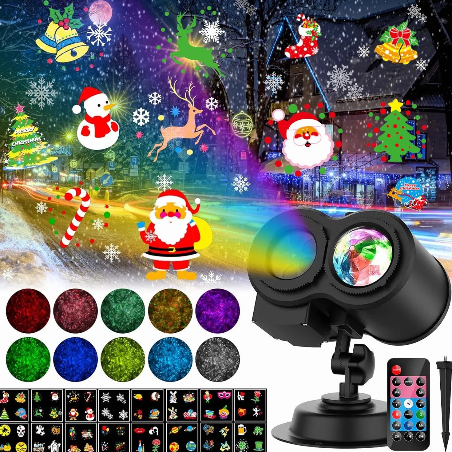 YAZEKY Projecteur Noel Exterieur Interieur, Projecteur LED Extérieur Noël avec 16 Diapositives et 10 Couleurs Océan, Télécommande, Minuteur, Lampe Flocon de Neige Decoration pour Noel Exterieur Fête