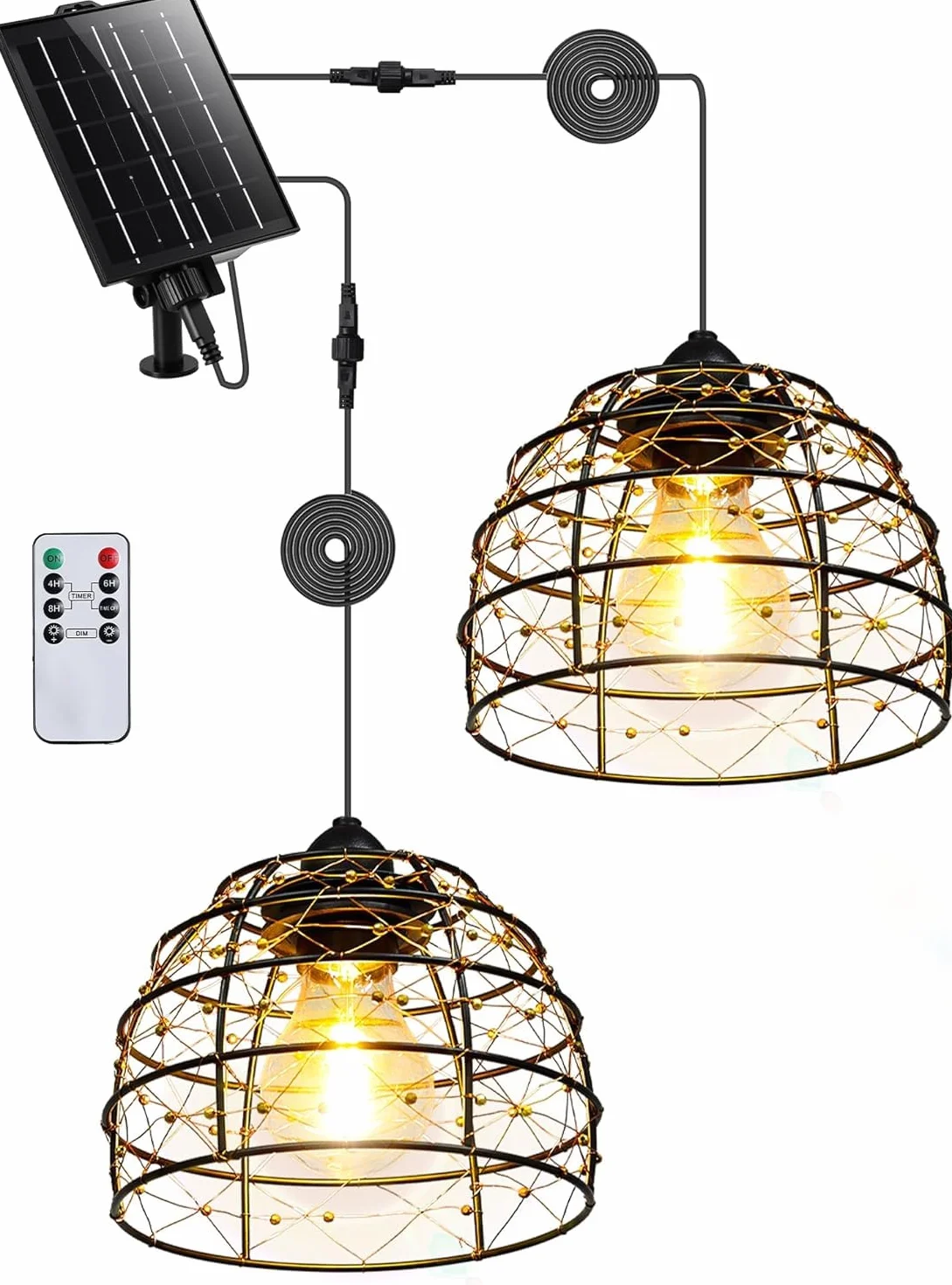 Lampe Solaire Intérieur Extérieur Bohème 2 Suspensions avec Télécommande IP65